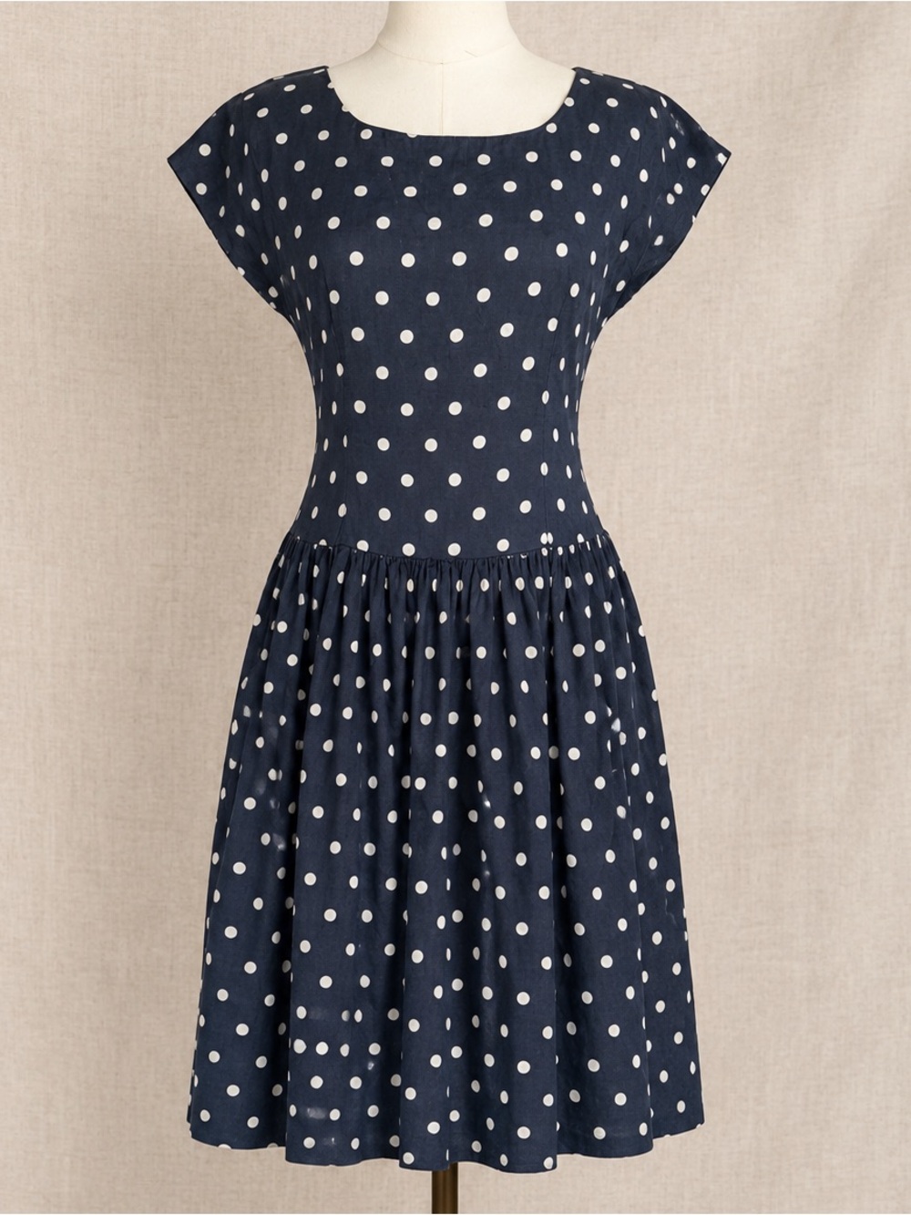 Lili's Closet Polka Dot Linen Fit & Flare Dress Navy White Size 4